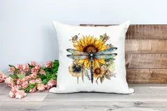 Watercolor Dragonfly and Sunflowers PNG for Sublimation Product Image 2