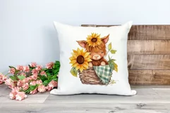Cute Baby Highland Cow and Sunflowers Watercolor Sublimation Product Image 2