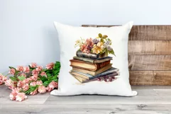 Vintage Books and Flowers Watercolor PNG for Sublimation Product Image 2
