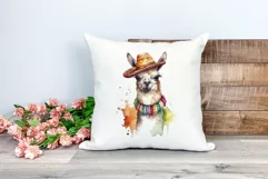 Cute Llama Wearing Sombrero Watercolor PNG for Sublimation Product Image 2