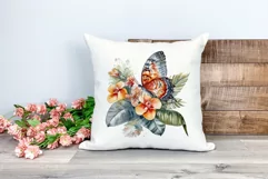 Watercolor Butterflies with Tropical Flowers PNG Sublimation Product Image 2