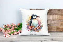 Cute Penguin and Flowers Watercolor PNG for Sublimation Product Image 2