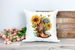 Watercolor Western Boots and Sunflowers PNG for Sublimation Product Image 2