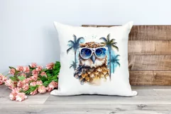 Summer Vibes Owl Watercolor PNG Clipart for Sublimation Product Image 2