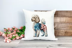Patriotic Poodle Dog Watercolor Clip Art, PNG Sublimation Product Image 2