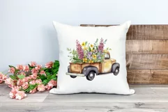 Vintage Truck and Spring Flowers Watercolor PNG Sublimation Product Image 2