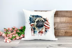 Patriotic Pug Dog Breed Watercolor Clip Art, PNG Sublimation Product Image 2