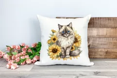 Ragdoll Cat and Sunflowers Watercolor PNG for Sublimation Product Image 2