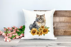 Persian Cat and Sunflowers Watercolor PNG for Sublimation Product Image 2