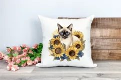 Siamese Cat and Sunflowers Watercolor PNG for Sublimation Product Image 2