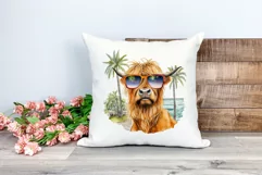 Summer Vibes Highland Cow Watercolor PNG for Sublimation Product Image 2