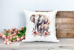 Watercolor Mother and Baby Elephant PNG for Sublimation Product Image 2