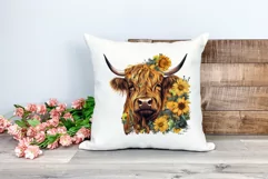 Highland Cow with Sunflowers Watercolor PNG for Sublimation Product Image 2
