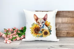Sphynx Cat and Sunflowers Watercolor PNG for Sublimation Product Image 2
