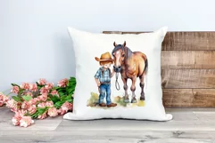 Little Cowboy and His Horse Watercolor PNG for Sublimation Product Image 2