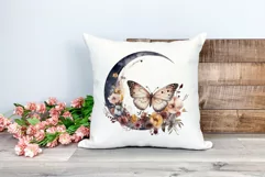 Moon Butterfly and Flowers Watercolor PNG for Sublimation Product Image 2