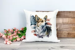 Patriotic Corgi Dog Watercolor ClipArt, PNG Sublimation Product Image 2