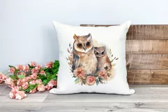 Mother and Baby Owl Watercolor Clipart - Sublimation PNG Product Image 2