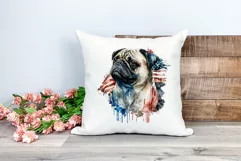 Patriotic Pug Dog Breed Watercolor Clip Art, PNG Sublimation Product Image 2
