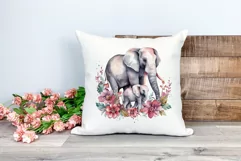 Watercolor Mother and Baby Elephant PNG for Sublimation Product Image 2