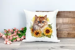 Persian Cat and Sunflowers Watercolor PNG for Sublimation Product Image 2
