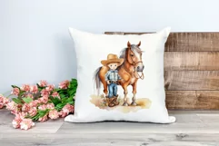 Little Cowboy and His Horse Watercolor PNG for Sublimation Product Image 2