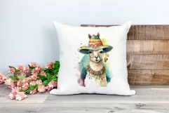 Cute Llama Wearing Sombrero Watercolor PNG for Sublimation Product Image 2