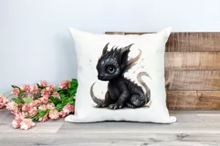 Cute Black Baby Dragon Clipart PNG for Sublimation Product Image 2