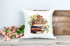 Vintage Books and Flowers Watercolor PNG for Sublimation Product Image 2