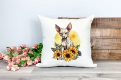 Sphynx Cat and Sunflowers Watercolor PNG for Sublimation Product Image 2