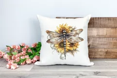 Watercolor Dragonfly and Sunflowers PNG for Sublimation Product Image 2