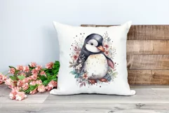 Cute Penguin and Flowers Watercolor PNG for Sublimation Product Image 2