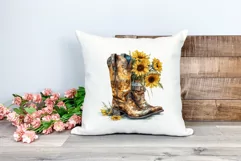 Watercolor Western Boots and Sunflowers PNG for Sublimation Product Image 2