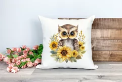 Cute Baby Owl and Sunflowers Watercolor PNG for Sublimation Product Image 2