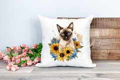 Siamese Cat and Sunflowers Watercolor PNG for Sublimation Product Image 2