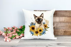 Siamese Cat and Sunflowers Watercolor PNG for Sublimation Product Image 2