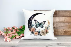Moon Butterfly and Flowers Watercolor PNG for Sublimation Product Image 2