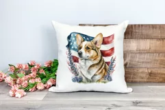 Patriotic Corgi Dog Watercolor ClipArt, PNG Sublimation Product Image 2