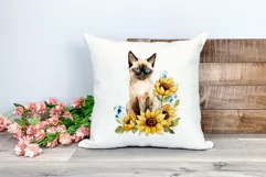 Siamese Cat and Sunflowers Watercolor PNG for Sublimation Product Image 2