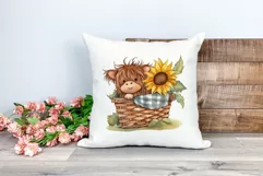 Cute Baby Highland Cow and Sunflowers Watercolor Sublimation Product Image 2