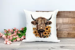 Highland Cow with Sunflowers Watercolor PNG for Sublimation Product Image 2