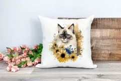 Ragdoll Cat and Sunflowers Watercolor PNG for Sublimation Product Image 2