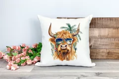 Summer Vibes Highland Cow Watercolor PNG for Sublimation Product Image 2