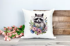 Cute Raccoon with Flowers Watercolor PNG for Sublimation Product Image 2