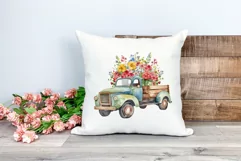 Vintage Truck and Spring Flowers Watercolor PNG Sublimation Product Image 2