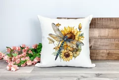Watercolor Dragonfly and Sunflowers PNG for Sublimation Product Image 2