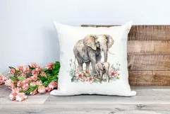 Watercolor Mother and Baby Elephant PNG for Sublimation Product Image 2