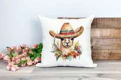 Cute Llama Wearing Sombrero Watercolor PNG for Sublimation Product Image 2