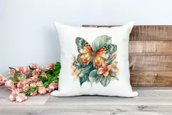 Watercolor Butterflies with Tropical Flowers PNG Sublimation Product Image 2