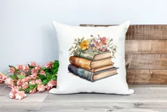 Vintage Books and Flowers Watercolor PNG for Sublimation Product Image 2